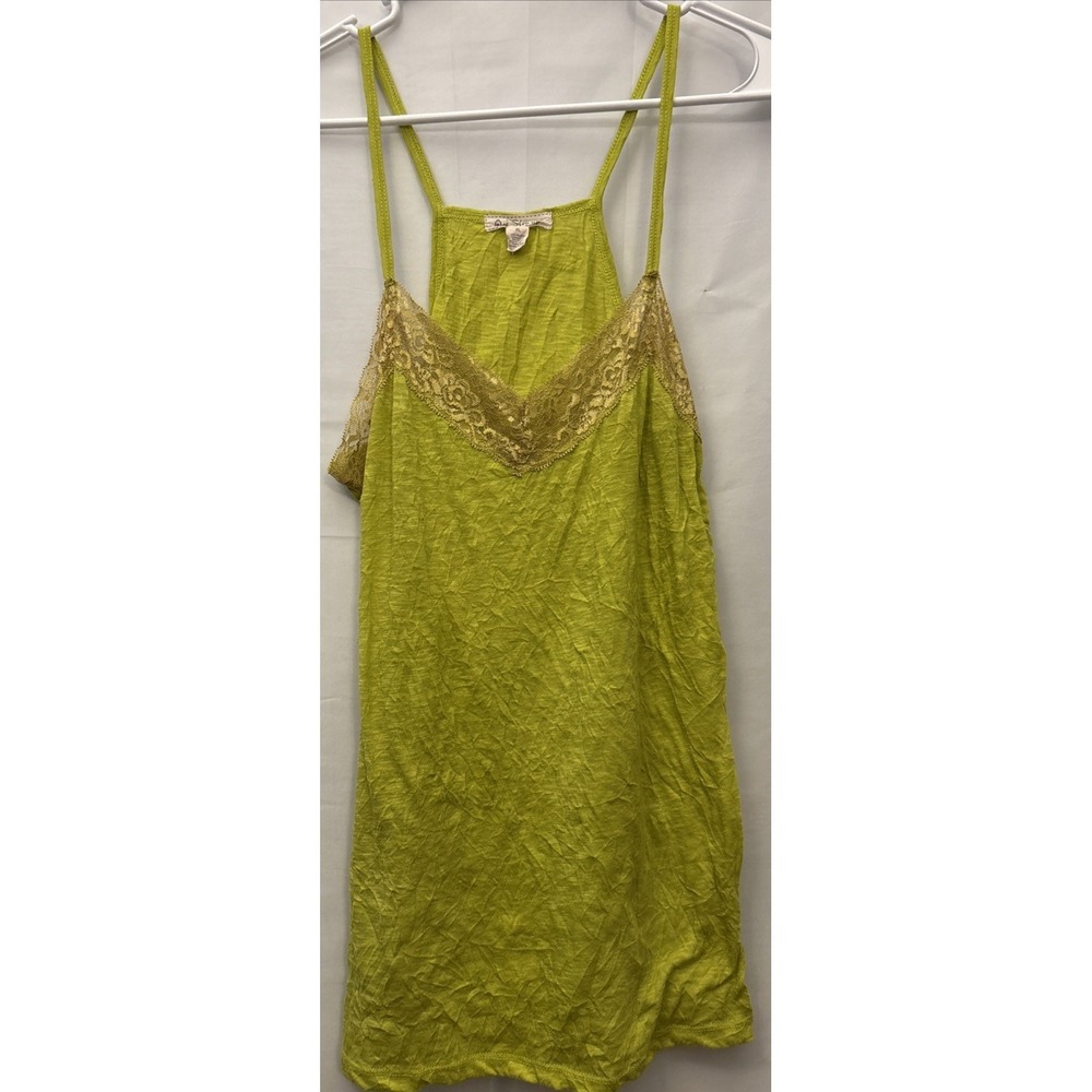 VTG Y2K Lace Trim Cami Top Lime Green Indie Sleaze Fairycore Boho Coquette XL